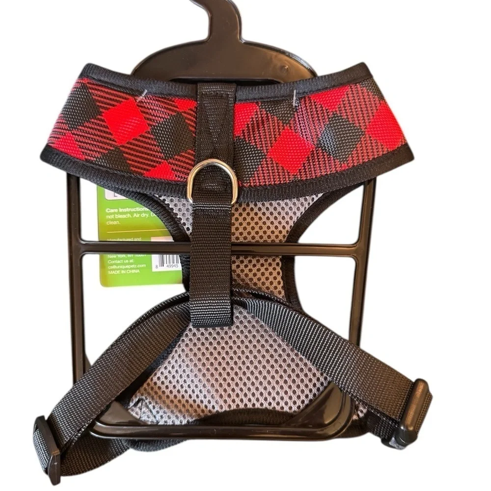Unique Petz Red and Black Plaid Pet Harness in Size Medium